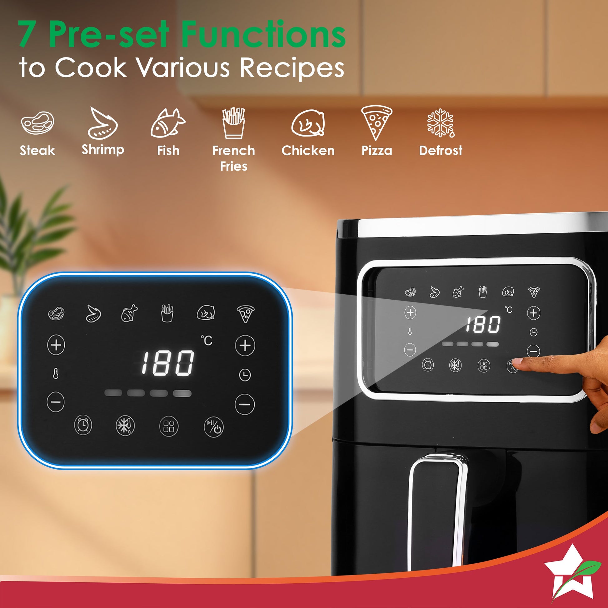 Platinum Digital Air Fryer | 5L | Rapid Air Technology | 7 Pre-Set Menu Options | Temperature and Time Control | Digital Interface | Chrome Finish | 1 Year Warranty