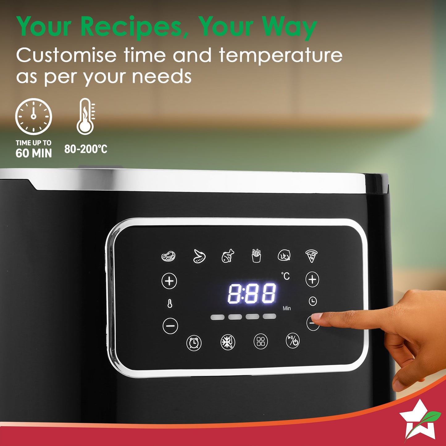 Platinum Plus Digital Air Fryer | 5L With Window & Light | Fry, Bake, Grill, Roast | 7 Pre-set Options | French Fries, Tikkis, Grilled Veggies, Muffins | Non-stick Basket | 2 Year Warranty