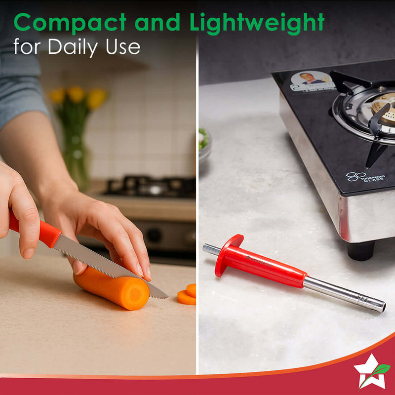 Wonderchef Premium Kitchen Gas Igniter/Lighter and Knife Combo of 2 Pcs., Stainless-steel, Use at Home & Restaurant, Unb