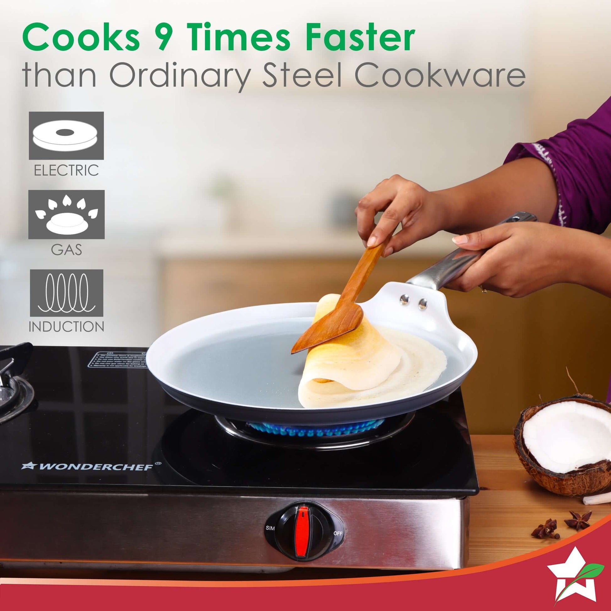 Eco-Glide Dosa Tawa | Chemical-free Ceramic Coating | 28cm | Healthy, Low Oil Meals | Scratch-resistant | Stainless-steel Handle | Gas & Induction Compatible | Grey | Easy to Clean