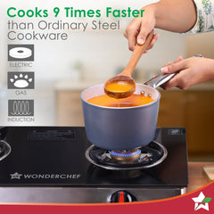 Eco-Glide Saucepan | Chemical-free Ceramic Coating | 16cm, 1.75L | Healthy, Low Oil Meals | Scratch-resistant | Stainless-steel Handle | Gas & Induction Compatible | Grey | Easy to Clean