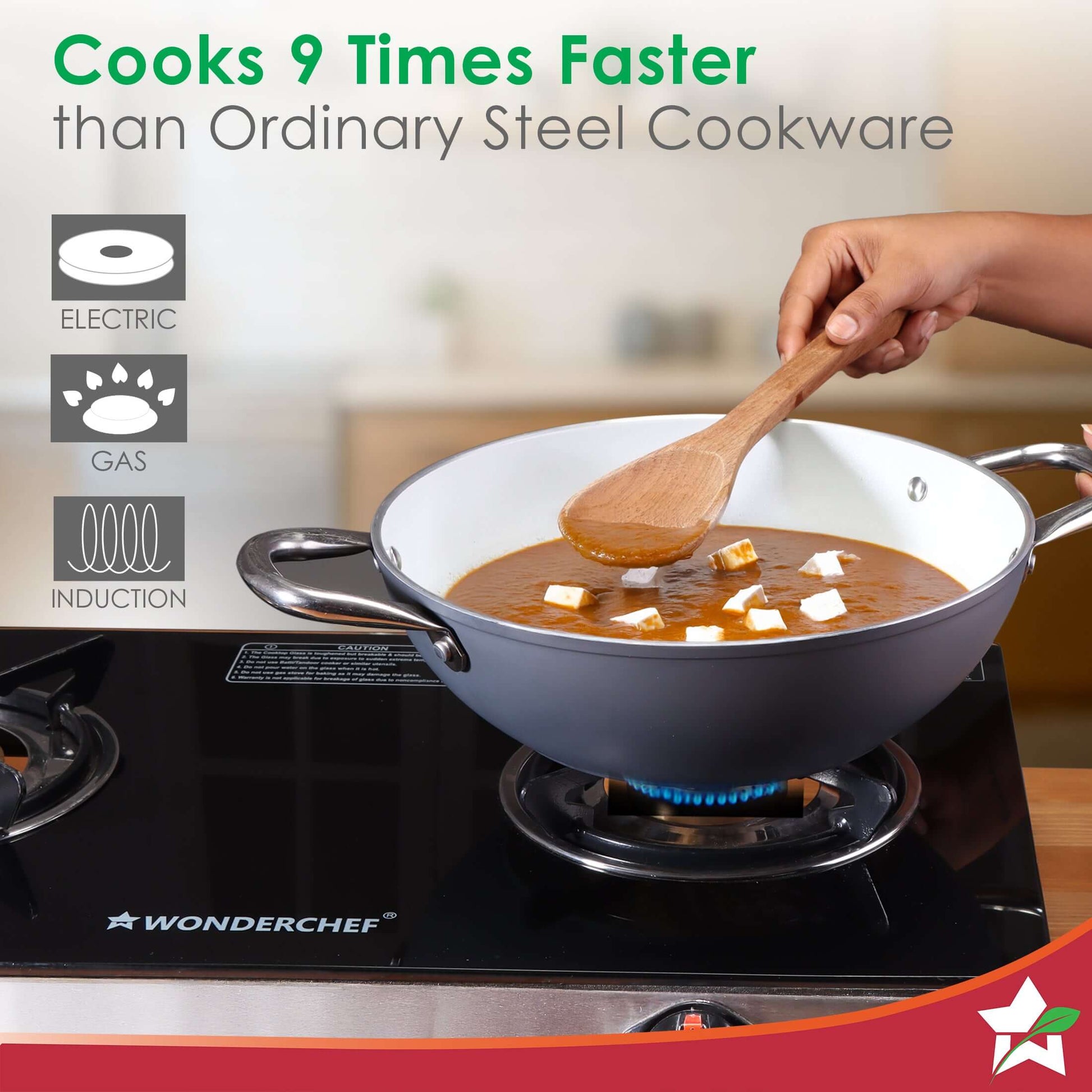 Eco-Glide Kadhai with Glass Lid | | Chemical-free Ceramic Coating | 24cm, 2.5L | Healthy, Low Oil Meals | Scratch-resistant | Stainless-steel Handle | Gas & Induction Compatible | Grey