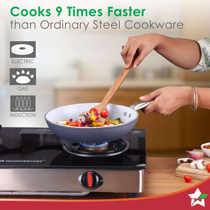 Eco-Glide Fry Pan | | Chemical-free Ceramic Coating | 20cm, 1.2L | Healthy, Low Oil Meals | Scratch-resistant | Stainless-steel Handle | Gas & Induction Compatible | Grey | Easy to Clean