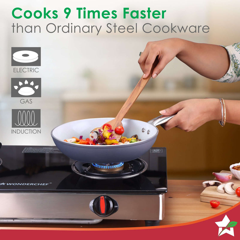 Eco-Glide Fry Pan | | Chemical-free Ceramic Coating | 24cm, 1.8L | Healthy, Low Oil Meals | Scratch-resistant | Stainless-steel Handle | Gas & Induction Compatible | Grey | Easy to Clean