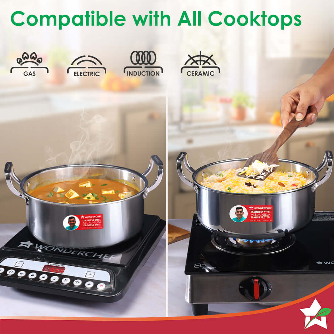 Wonderchef Stella Triply Stainless Steel Casserole with Lid | 24 cm, 4.5 Litres | Compatible with Gas Stove, Induction, 
