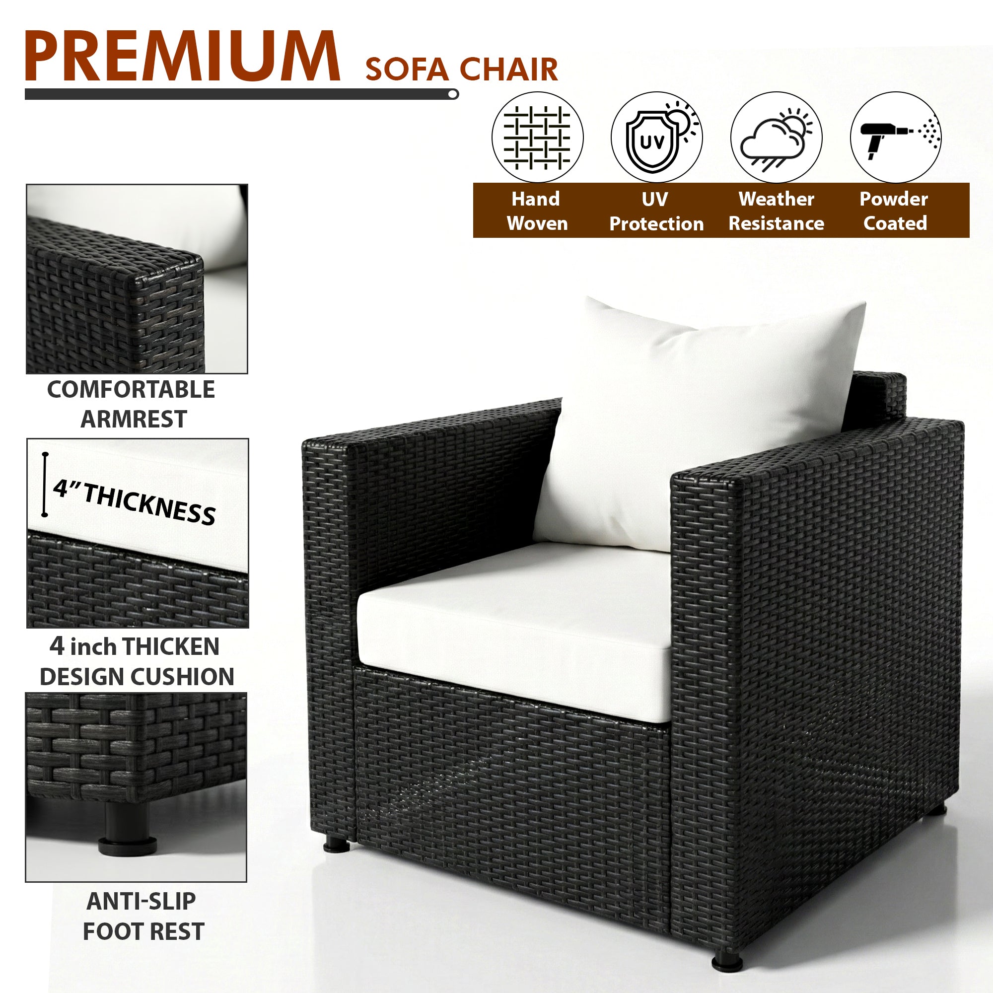 Calmo Outdoor Sofa Set 2 Seater , 2 Single seater and 1 Center Table Set (Black)