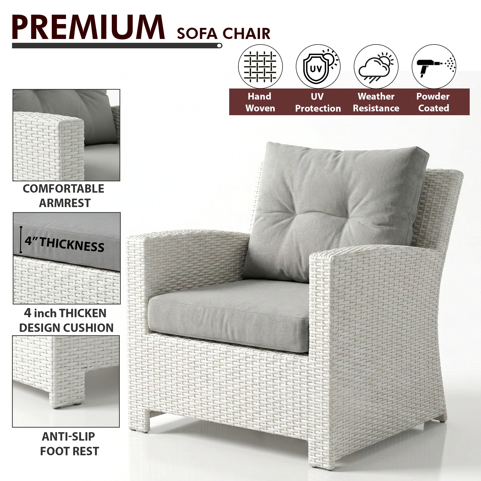 Adara Outdoor Sofa Set 2 Seater, 2 Single seater and 1 Center Table (White)