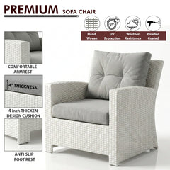 Adara Outdoor Sofa Set 2 Seater, 2 Single seater and 1 Center Table (White)