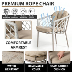 Surfer Outdoor Patio Seating Set 2 Chairs and 1 Table Set (Grey) Braided & Rope
