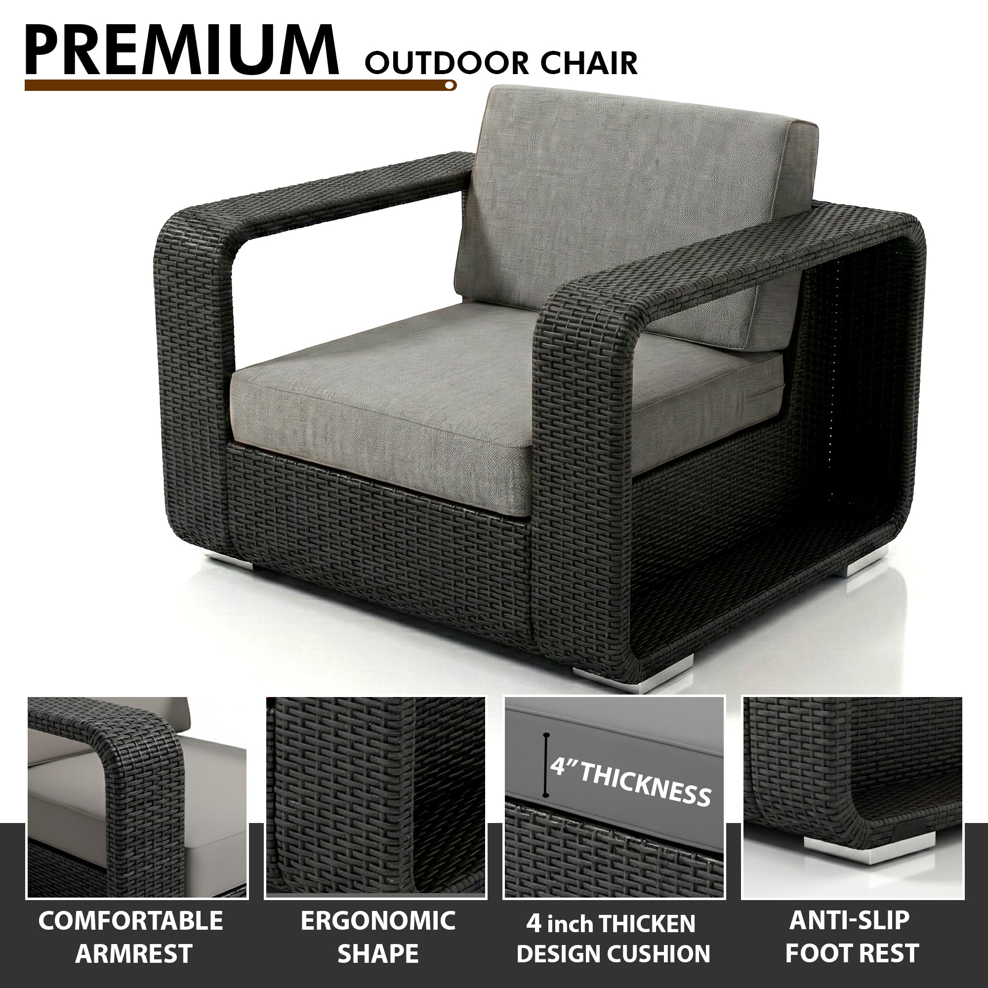 Akrivi Outdoor Sofa Set 2 Seater, 2 Single seater , 1 Center table (Black)