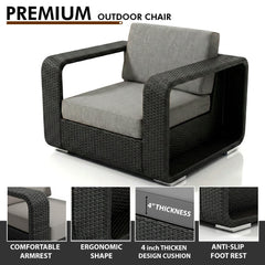 Akrivi Outdoor Sofa Set 2 Seater, 2 Single seater , 1 Center table (Black)