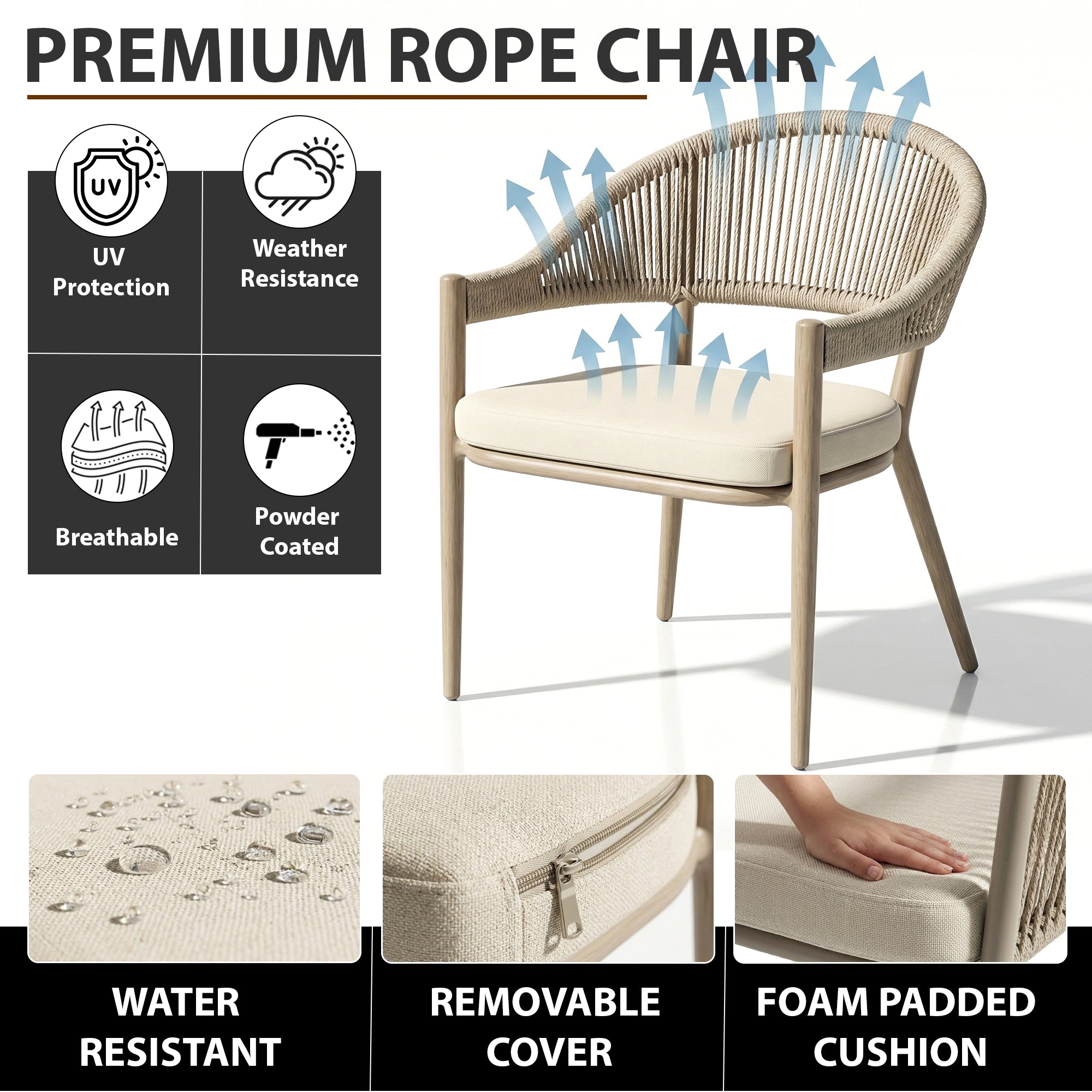 Remar Outdoor Patio Seating Set 2 Chairs and 1 Table Set (Beige) Braided & Rope