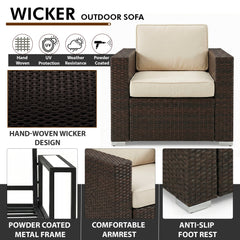 Jovis Outdoor Garden Balcony Sofa Set 3 Seater, 2 Single seater With 1 Ottoman and 1 Center Table Set (Brown)