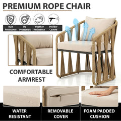 Varqo Outdoor Patio Seating Set 2 Chairs and 1 Table Set Braided & Rope