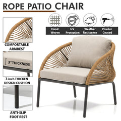 Willa Outdoor Sofa Set 2 Seater , 2 Single seater and 1 Center Table Set (Beige) Braided & Rope