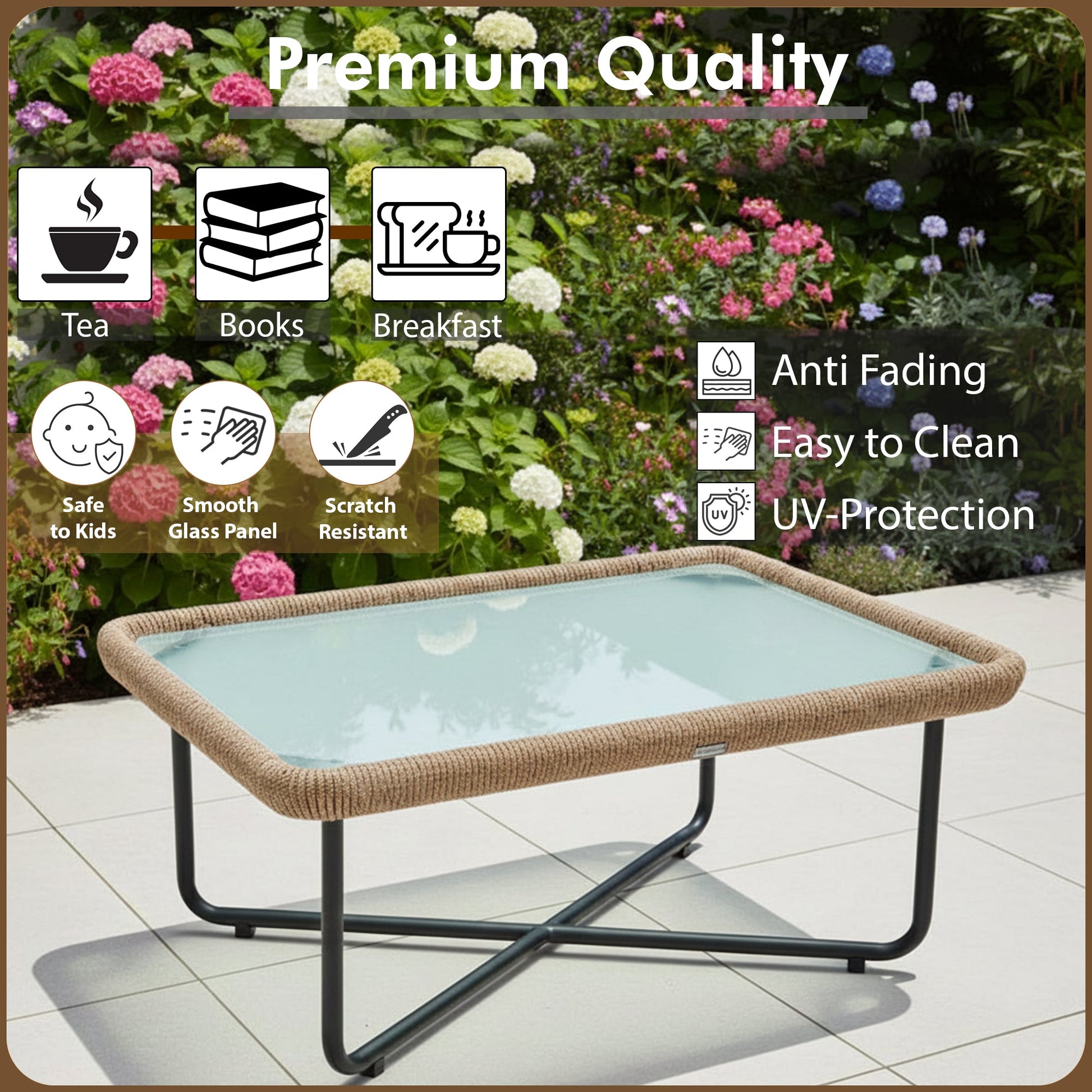 Pinon Outdoor Garden Balcony Sofa Set 2 Seater , 2 Single Seater 1 Center Table Set (Beige) Braided and Rope