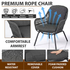 Pillar Outdoor Patio Seating Set 2 Chairs and 1 Table Set (Dark Grey) Braided & Rope