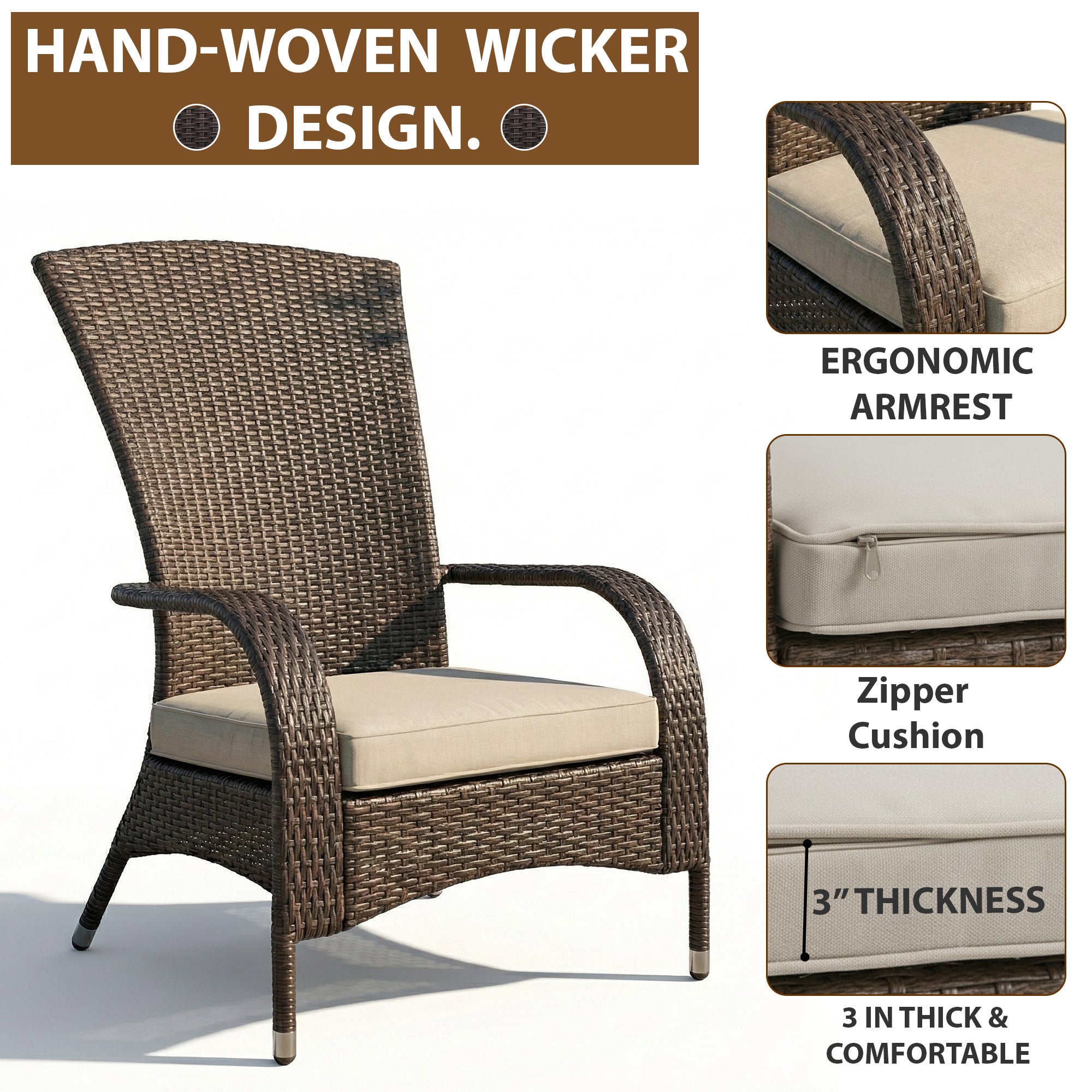 Vivero Outdoor Garden Balcony Single Seater Sofa (Brown)
