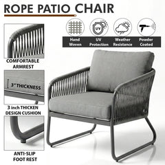 Casu Outdoor Garden Balcony Sofa Set 2 Seater, 2 Single seater and 1 Center Table Set, Braid & Rope (Grey)