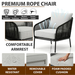 Alwin Outdoor Patio Seating Set 2 Chairs and 1 Table Set (Black) Braided And Rope