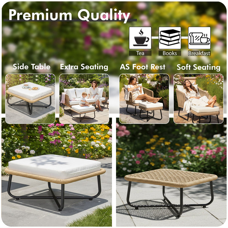 Kuub Outdoor Sofa Set 3 Seater, 2 Single seater,2 Ottoman(Tan)