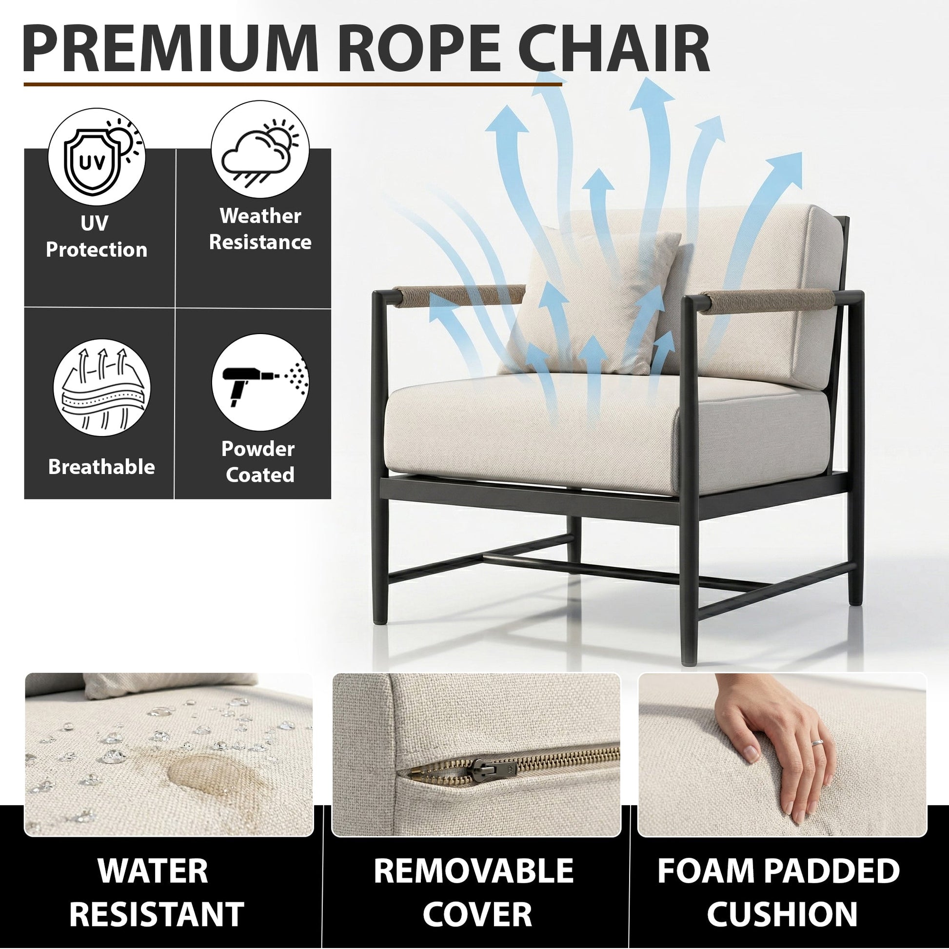 Cyst Outdoor Patio Seating Set 2 Chairs and 1 Table Set (Black) Braided & Rope