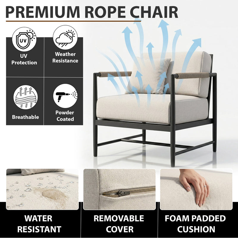 Cyst Outdoor Patio Seating Set 2 Chairs and 1 Table Set (Black) Braided & Rope