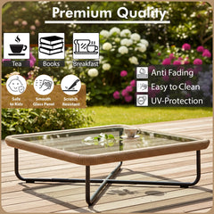 Kenly Outdoor Sofa Set 2 Seater, 2 Single seater and 1 Center Table with ottoman (Tan) Braided & Rope