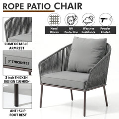 Shed Outdoor Sofa Set 3 Seater , 2 Single seater and 1 Center Table Set (Dark grey) Braided & Rope