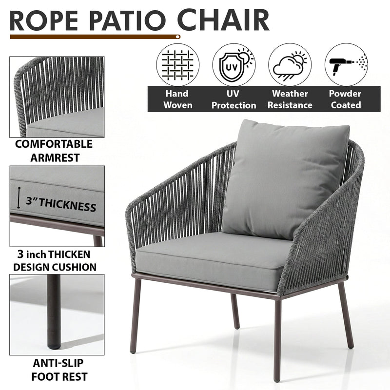 Shed Outdoor Sofa Set 3 Seater , 2 Single seater and 1 Center Table Set (Dark grey) Braided & Rope