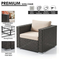 Torino Outdoor Garden Balcony Sofa Set 3 Seater, 2 Seater With 2 Single Seater and 1 Center Table With 1 Side Table Set (Brown)