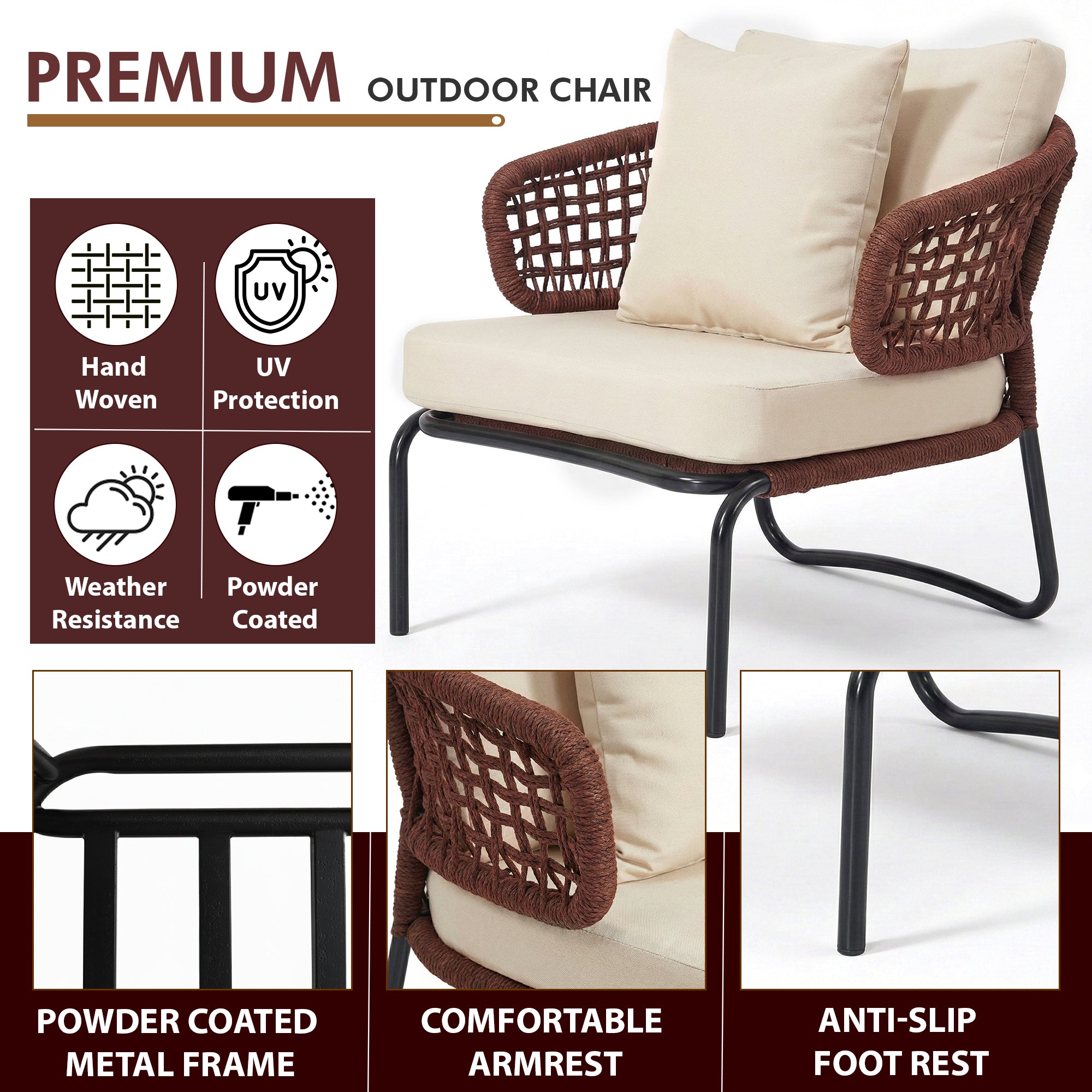 Riba Outdoor Sofa Set 3 Seater , 2 Single seater and 1 Center Table Set (Cream) Braided & Rope