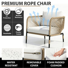 Madera Outdoor Patio Seating Set 2 Chairs and 1 Table Set (Beige) Braided & Rope