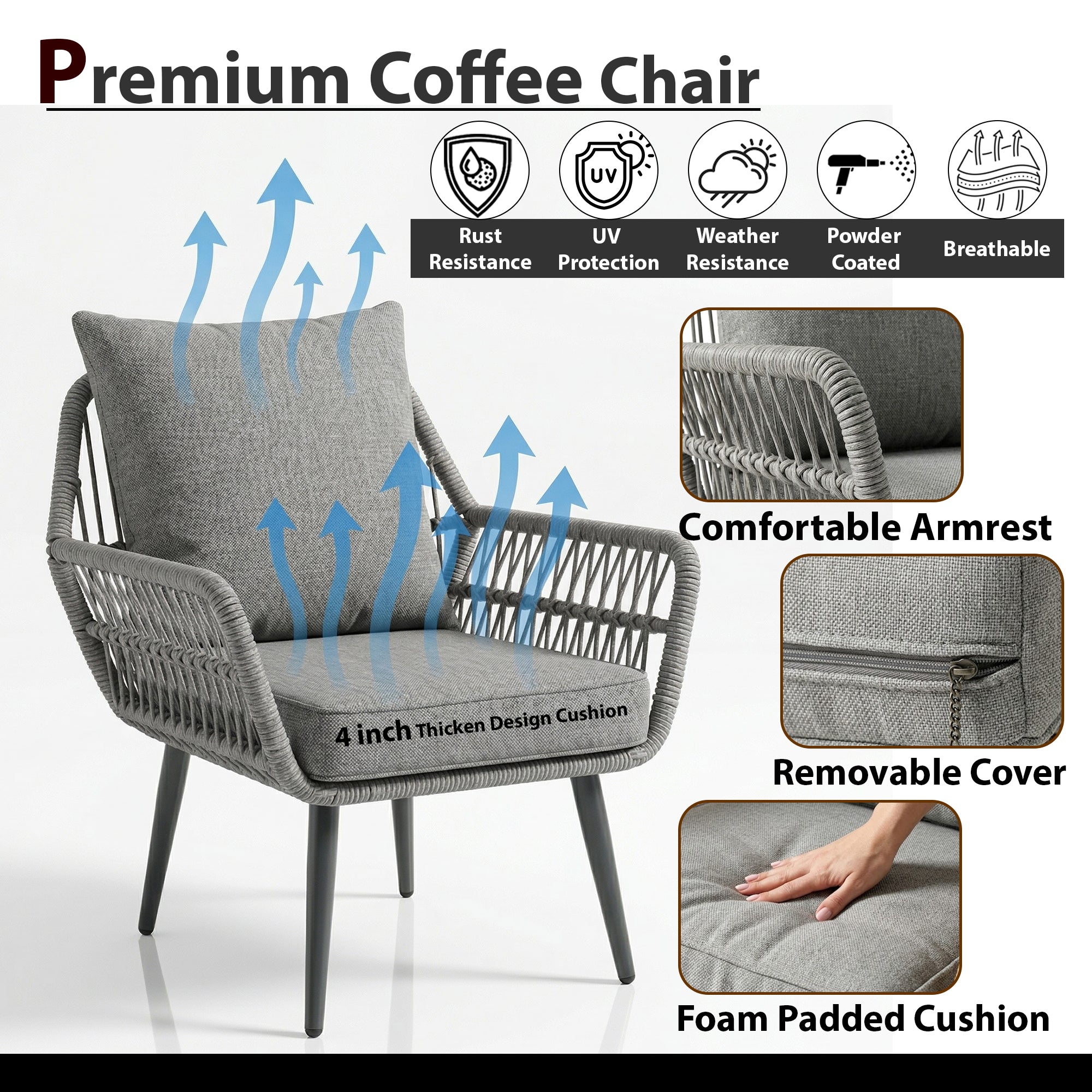 Zelda Outdoor Patio Seating Set 2 Chairs and 1 Table Set (Grey)
