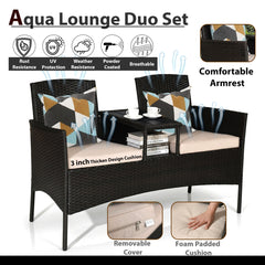 Dreamline Outdoor Furniture Garden Patio Seating Set of 2 Attached Chairs and Table Set Balcony Furniture Coffee Table Set(Black)