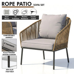 Goons Outdoor Sofa Set 3 Seater , 2 Single seater and 1 Center Table Set (Khaki) Braided & Rope