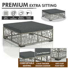 Myca Outdoor Garden Balcony Sofa Set 6 Seater with 1 Ottoman and 1 Center Table Set (Grey)