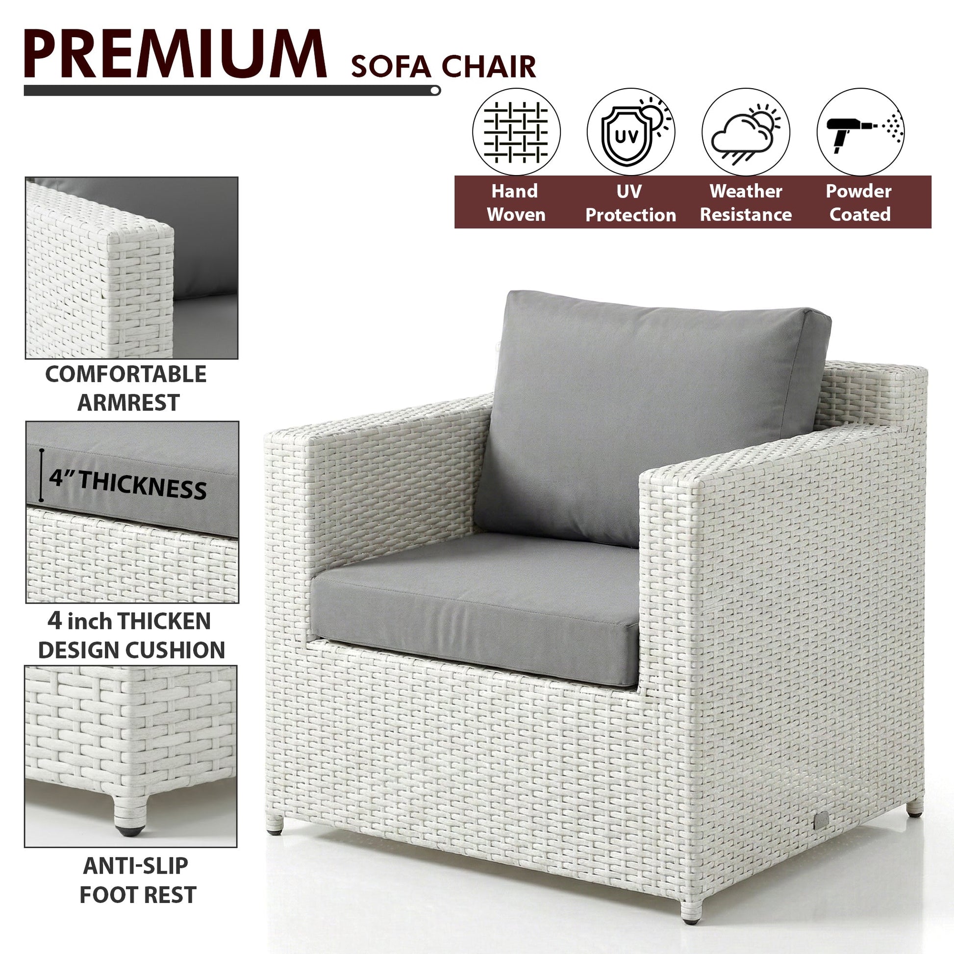 Nicholas Outdoor Sofa Set 3 Seater , 2 Single seater With Ottoman and 1 Center Table Set (White)