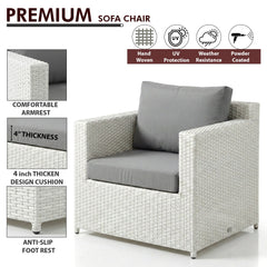 Nicholas Outdoor Sofa Set 3 Seater , 2 Single seater With Ottoman and 1 Center Table Set (White)