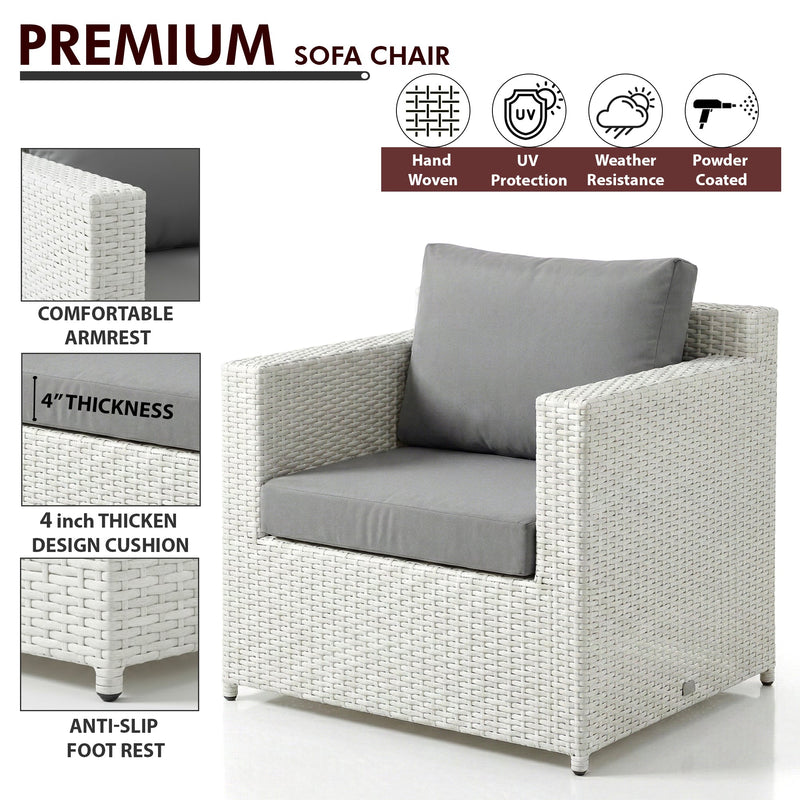 Nicholas Outdoor Sofa Set 3 Seater , 2 Single seater With Ottoman and 1 Center Table Set (White)