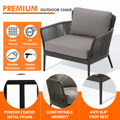 Tanza Outdoor Garden Balcony Sofa Set 2 Seater , 2 Single Seater 1 Center Table Set (Dark Grey) Braided and Rope