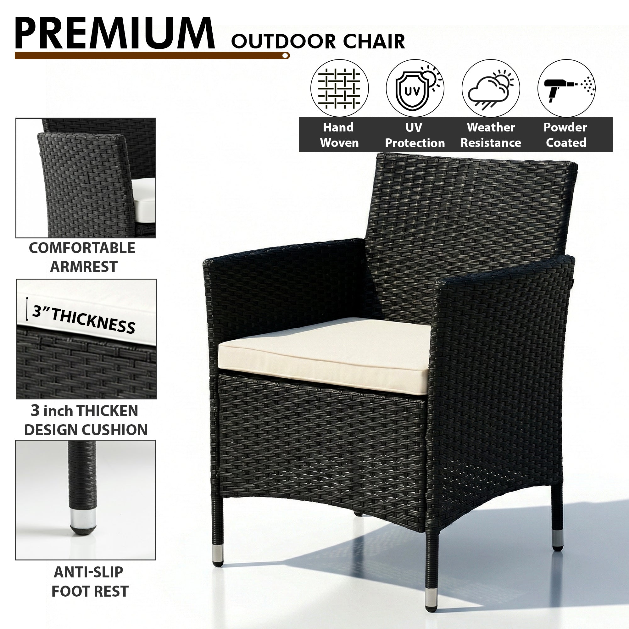 Unico Outdoor Sofa Set 2 Seater , 2 Single seater and 1 Center Table Set (Black)