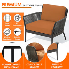 Rua Outdoor Garden Balcony Sofa Set 2 Seater , 2 Single Seater 1 Center Table Set (Dark Grey) Braided and Rope