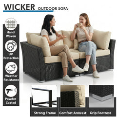Aris Outdoor Garden Balcony Sofa Set 2 Double Seater, 4 Single seater 2 Double seater With 2 Center Table Set (Black)