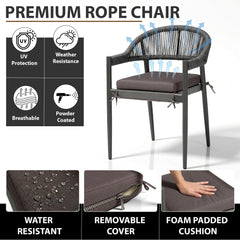 Brila Outdoor Patio Seating Set 2 Chairs and 1 Table Set (Black) Braided & Rope