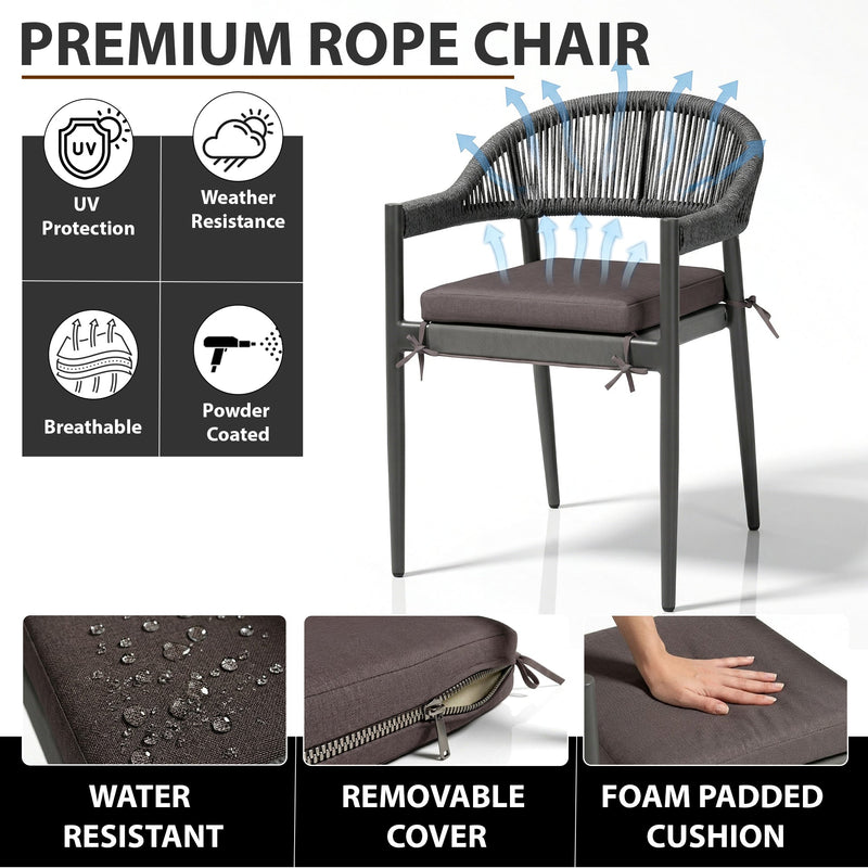 Brila Outdoor Patio Seating Set 2 Chairs and 1 Table Set (Black) Braided & Rope