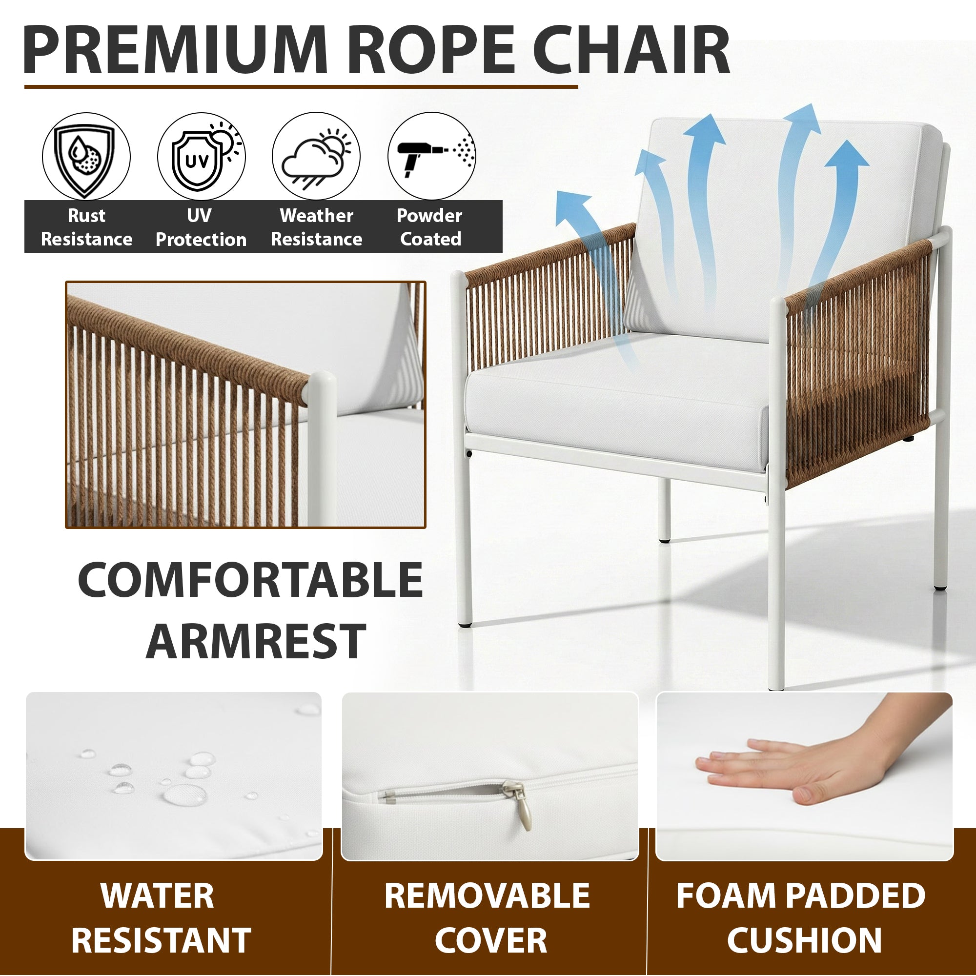 Oreva Outdoor Patio Seating Set 2 Chairs and 1 Table Set (Beige) Braided & Rope