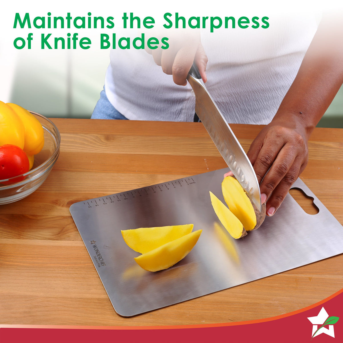 Wonderchef Ambrosia Stainless-steel Vegetable Chopping Board for Kitchen | Heavy-duty Material | Crack and Warp Resistan