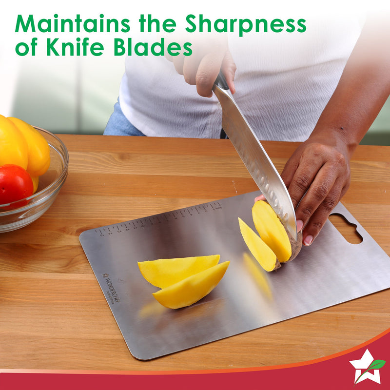 Wonderchef Ambrosia Stainless-steel Vegetable Chopping Board for Kitchen | Heavy-duty Material | Crack and Warp Resistan