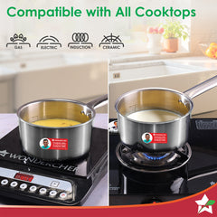 Wonderchef Stella Triply Stainless Steel Milk Pan | 16 cm, 1.7 Litres | Compatible with Gas Stove, Induction, Ceramic Co